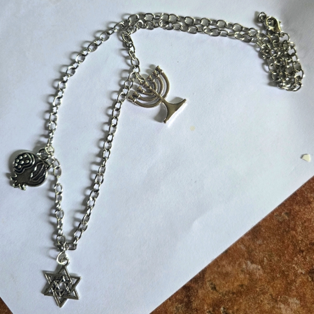 JUDAIC SYMBOLS DESIGNER ORIGINAL STAINLESS STEEL ADJUSTABLE LENGTH NECKLACE